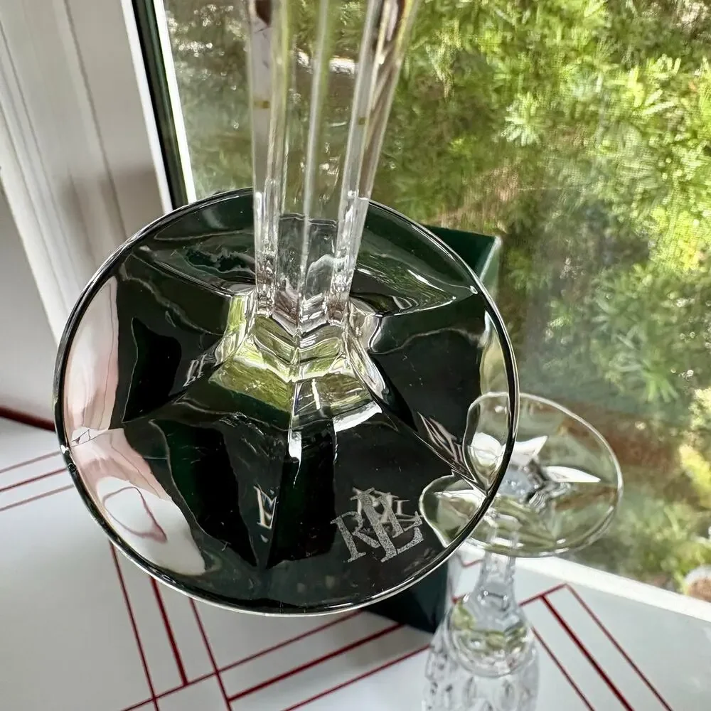 Ralph Lauren Aston Crystal Champagne Flutes Set of 2 with Original Box